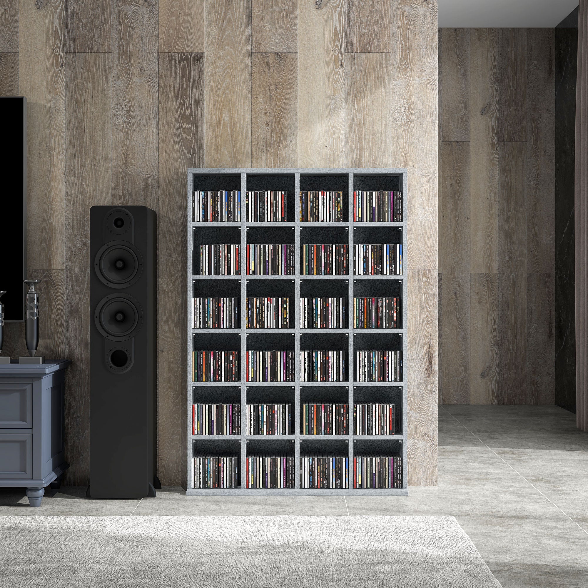 HOMCOM CD Storage Unit with Adjustable Shelves, 89 x 130.5 cm, Cement Grey